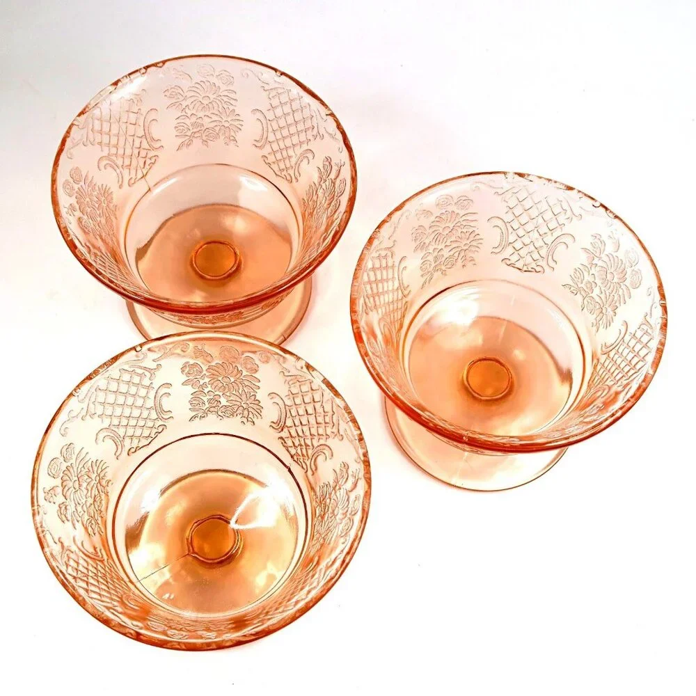 Set of 3 Federal Normandie Pink Sherbets - Depression Glass Dessert Bowl Set - Picture 3 of 4